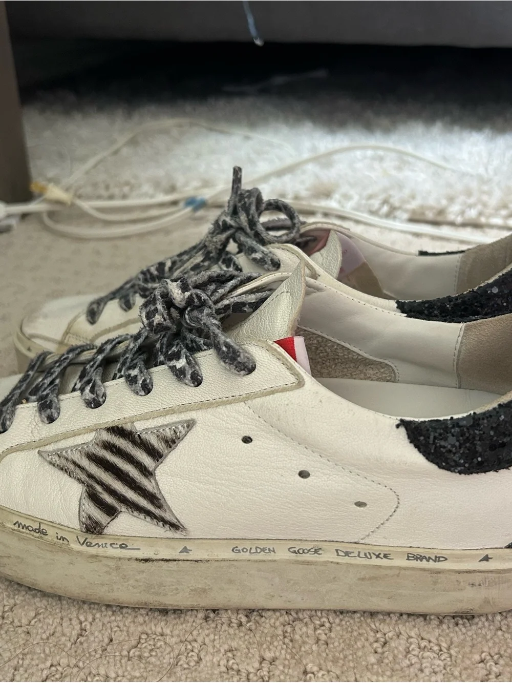 Golden Goose Hi Star Leopard Star and Laces, Black Glitter Heel Size 40 - Picture 7 of 9